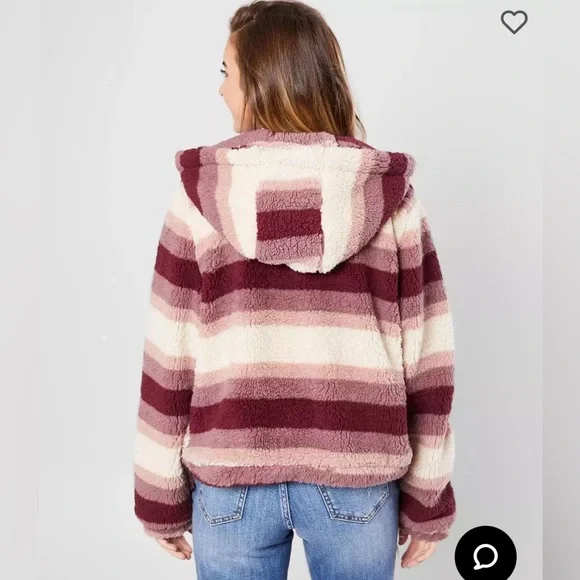 The Buckle’s Ashley Fuzzy Sherpa Hooded Jacket Mauve Stripe Size XL - Picture 2 of 14
